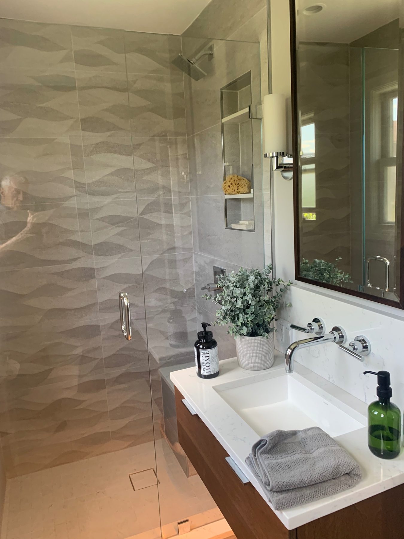 Modern bathroom vanity and shower