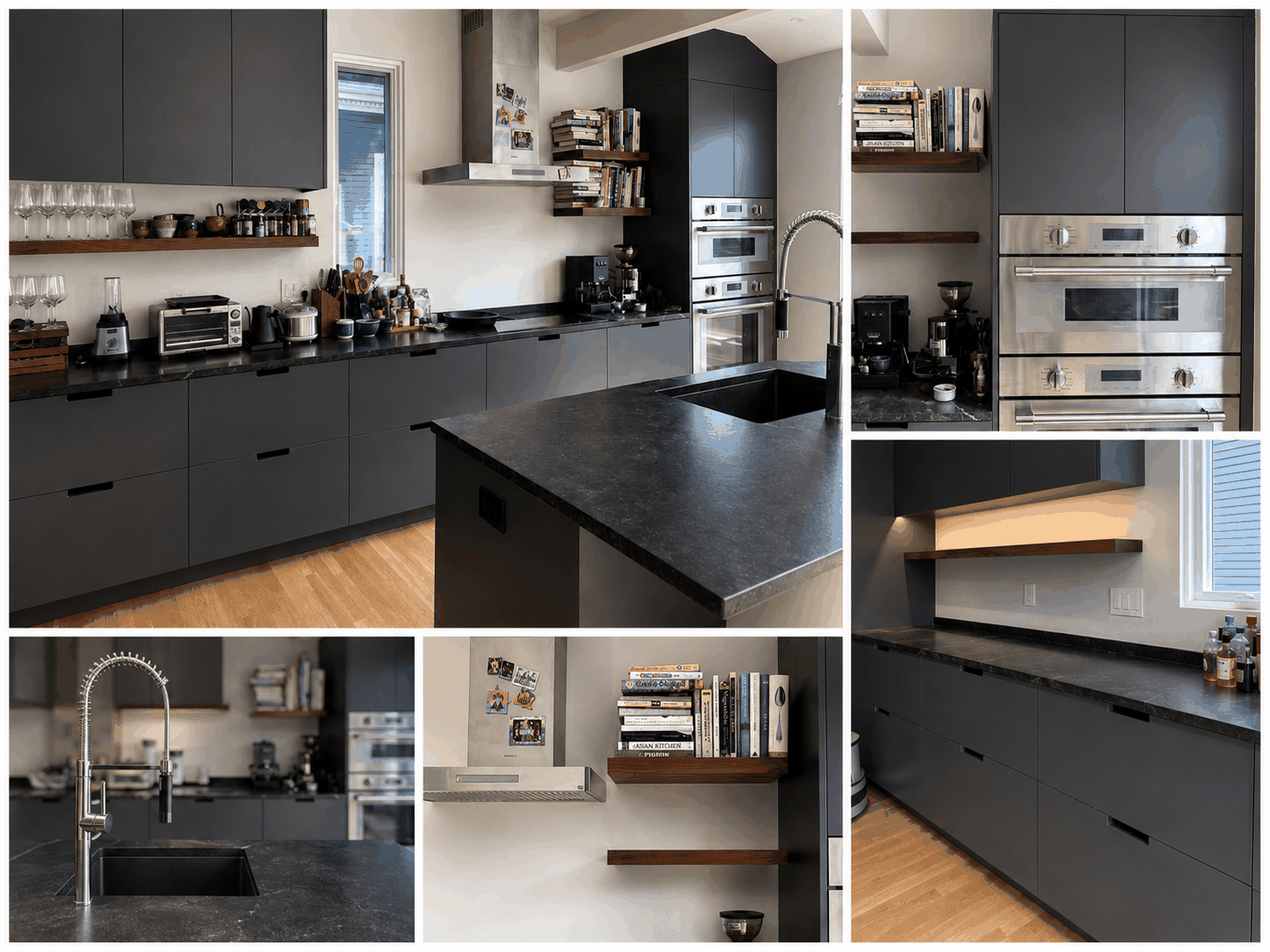 Modern kitchen remodeling project with custom cabinetry and island